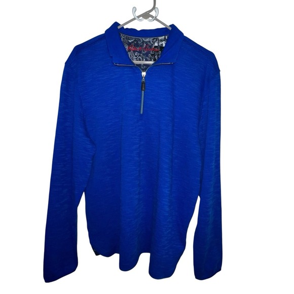 Robert Graham ADRIFT Quarter Zip Pullover Men's‎ Blue Sweater Large Classic Euc - Picture 1 of 10